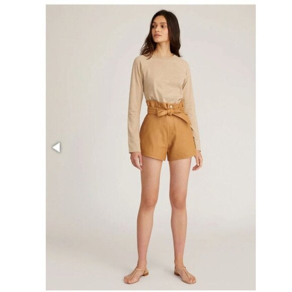 NWT Marissa Webb Banks Paperbag Leather Boyfriend Shorts Fawn Sz 4 $ $425 - Picture 4 of 15